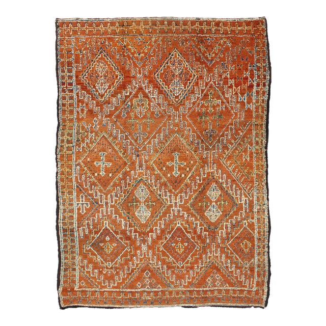 Antique Moroccan Rug With Diamond & Geometric Design in Brown 5'7"x8'4" For Sale