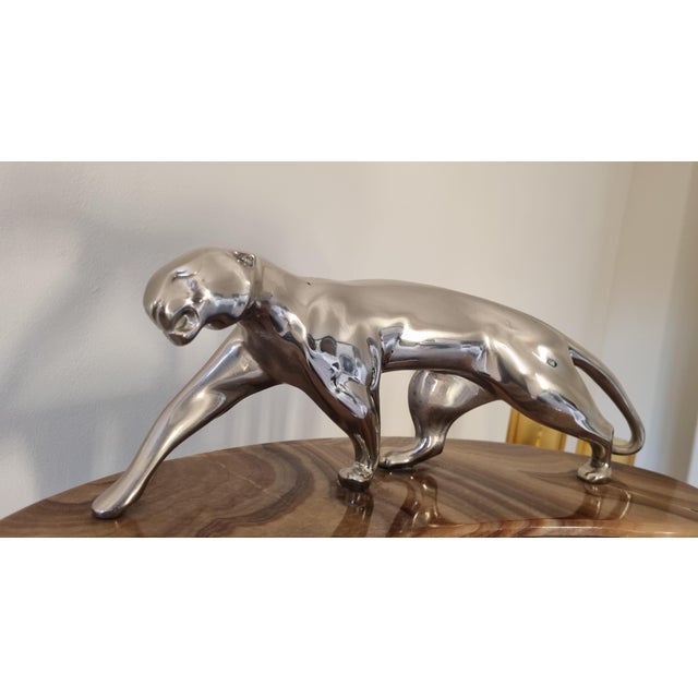 Art Deco Cubist Clock with Bronze Panther and Lamps from Decoux, 1930s, Set of 3 For Sale - Image 10 of 11