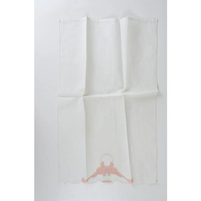 Vintage Hand Applique Peach Flower Basket Hand or Tea Towel For Sale - Image 4 of 6