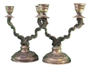 Silver 2-Light Candelabras with Shell-Shaped Reliefs, Set of 2