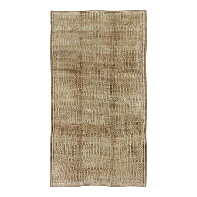 Vintage Turkish Oushak Konya Rug With Tan & Brown Diamond Pattern, Ivory Accents For Sale