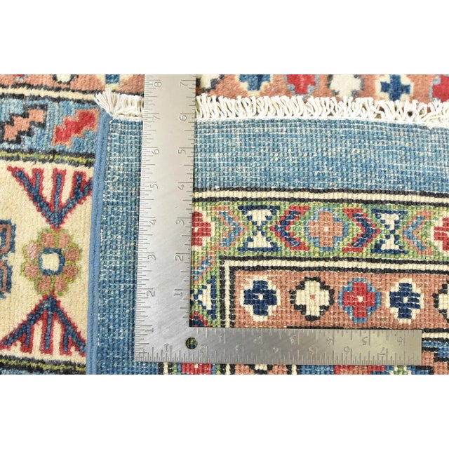 Kazak Rug 8'2'' X 9'9'' Blue Wool Tribal Geometric Hand-Knotted Oriental Carpet For Sale - Image 12 of 12
