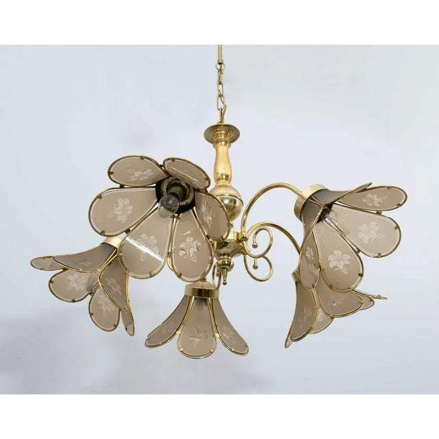 Mid-Century Modern Glass and Brass Hanging Light, Italy, 1960s For Sale - Image 4 of 8