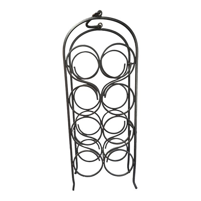 Vintage Wrought Iron Freestanding Countertop Eight Bottle Wine Rack For Sale