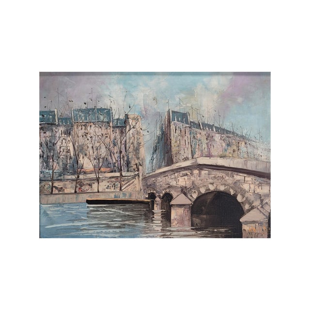 Oil on canvas “View of the Seine and Pont Marie”, Post-Impressionism, 20th century - France This exquisite oil on canvas,...