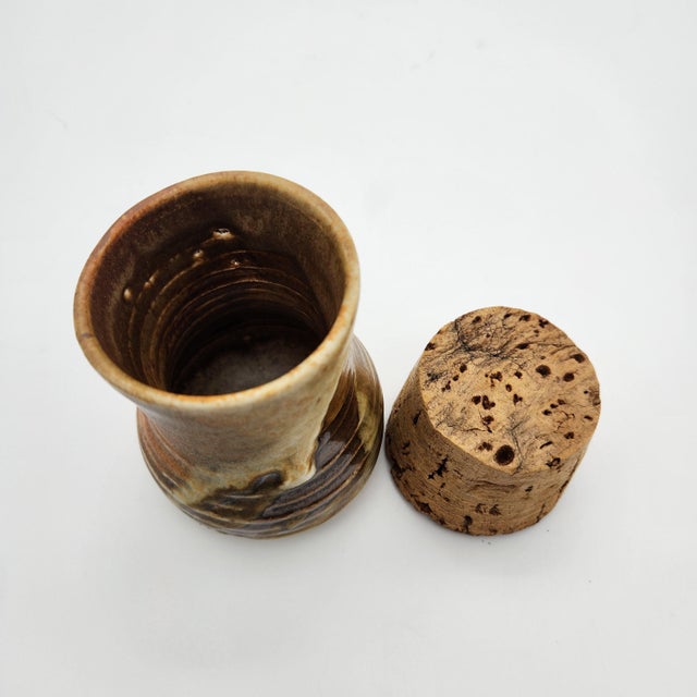 Brown Mid 20th Century Studio Pottery Corked Pot (Tall) For Sale - Image 8 of 12