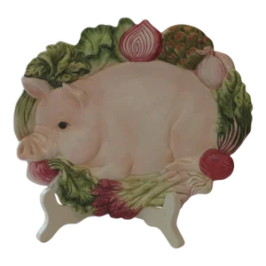 Mid 20th Century Fitz and Floyd French Market Pig Oval Canape / Wall Plate