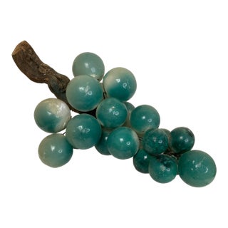 Vintage Italian Alabaster Grapes With Natural Wood Stem – Aqua Green Cluster For Sale