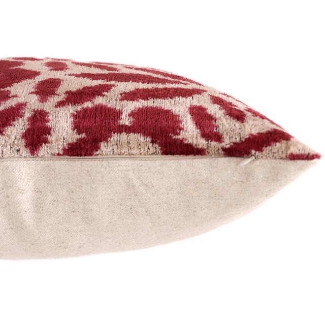 2020s Ruby Red & Ivory Ikat Velvet Lumbar Pillow 16x24 | Classic Statement Luxury For Sale - Image 5 of 9
