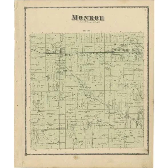 Late 19th Century Antique Map of Monroe County in Ohio by Titus, 1871 For Sale - Image 5 of 5