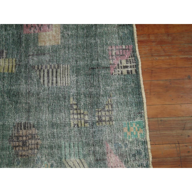 Mid 20th Century Mid 20th Century Shabby Chic Green Zeki Muren Turkish Deco Rug For Sale - Image 5 of 6