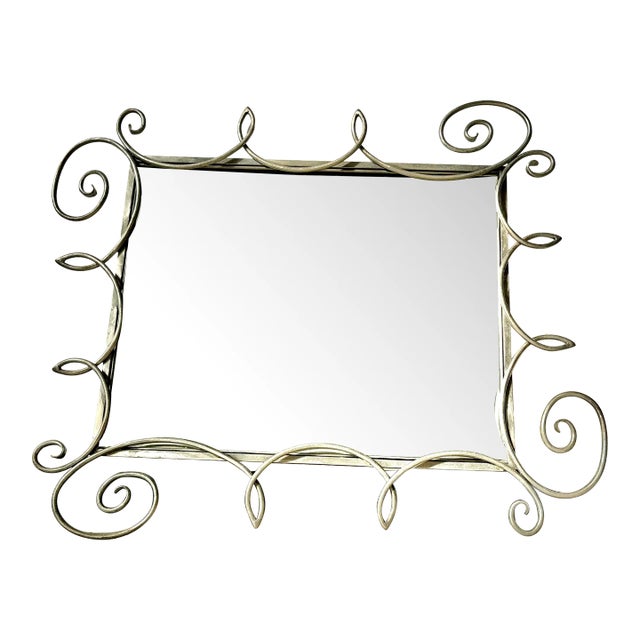 Vintage Postmodern Wrought Iron Beveled Swirl Mirror For Sale
