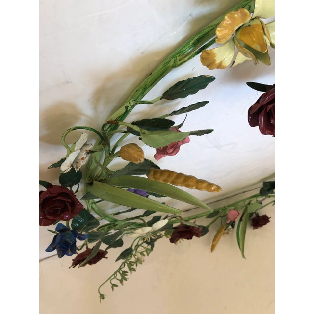 Green Painted Iron & Tole Wreath Wall Sculpture For Sale - Image 8 of 13