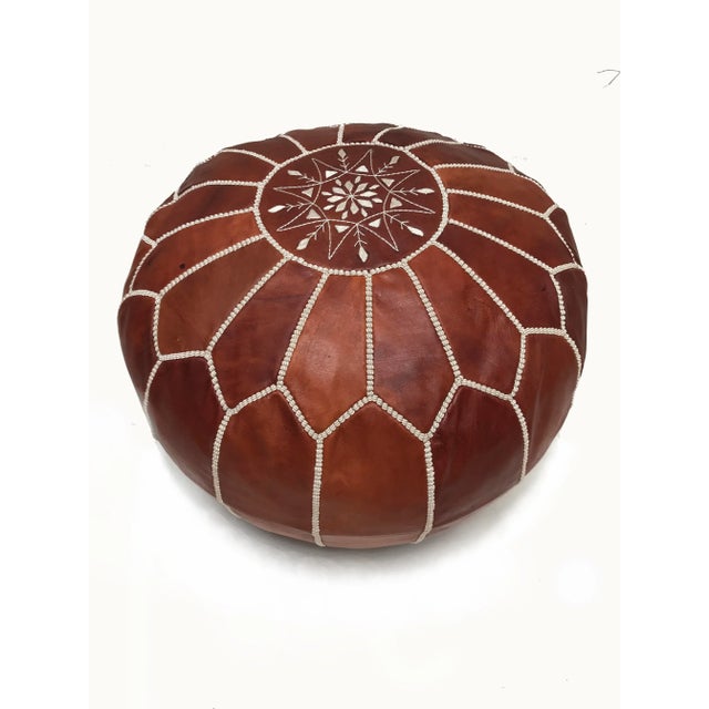 Moroccan Moroccan Brown Leather Pouf Covers - a Pair For Sale - Image 3 of 12