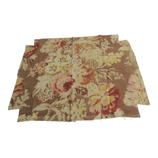 Vintage Camel and Pink Raph Lauren Cabbage Roses Linen Fabric - Set of 4 For Sale