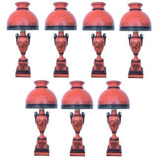 20th Century Set of Seven Red Sang De Boeuf Table Lamps With Ornamental Motifs For Sale