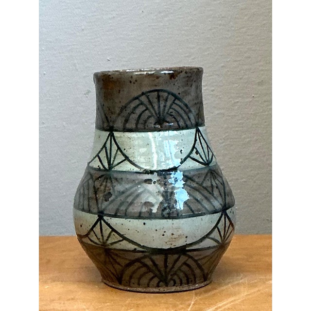Mid-Century Modern Vintage Handcrafted Geometric Ceramic Vase For Sale - Image 3 of 14