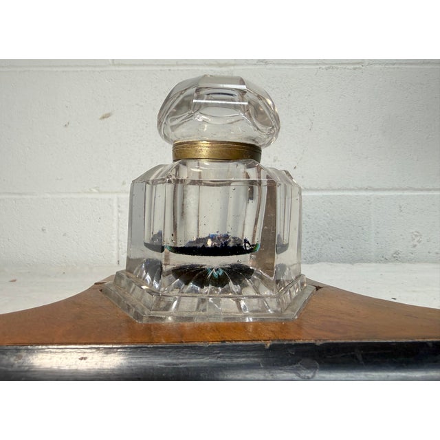 Share Antique 19th Century Handmade European Wood Glass Inkwell Pen Holder Stand For Sale - Image 9 of 12