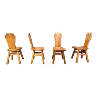 Vintage Brutalist Oak Chairs, 1970s, Set of 4 For Sale