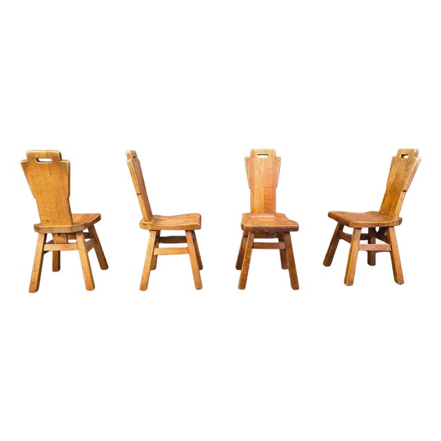 Vintage Brutalist Oak Chairs, 1970s, Set of 4 For Sale