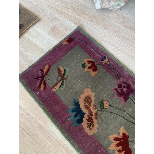 1920s 1920s, Handmade Antique Art Deco Chinese Rug 2.1' X 4.1' For Sale - Image 5 of 7