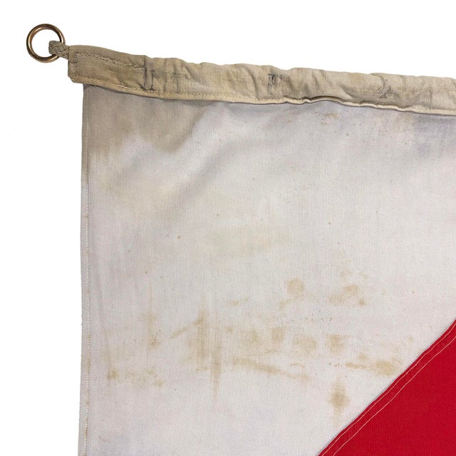 This large vintage signal flag is made from a thin cotton cloth, with fully sewn design. Flag has been newly laundered...