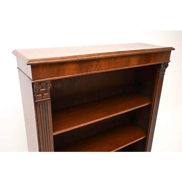 Brown Antique Victorian Walnut Open Bookcase, 1850 For Sale - Image 8 of 10