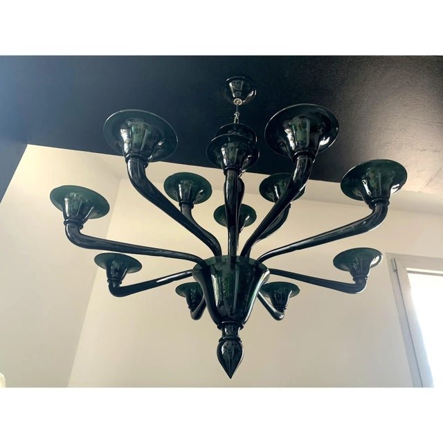 Translucent Green-Bottle Glass Chandelier, Contemporary Murano Style For Sale - Image 11 of 13
