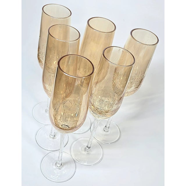 1990s Crackled Lightning Champagne Flutes- Set of Six For Sale - Image 5 of 13