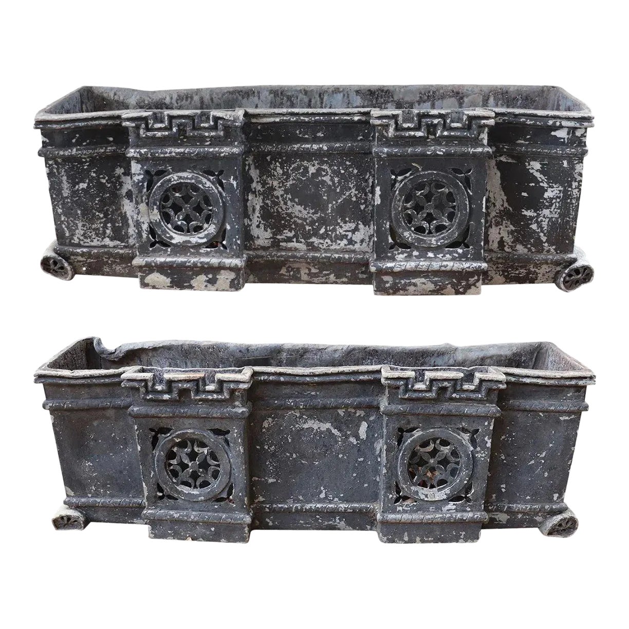 Large English Gothic Revival Painted Lead Manor House Scupper Boxes A