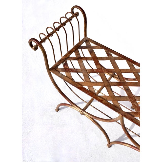 S. Salvadori Gold Enameled Double Curule Bench in Blue Velvet For Sale - Image 11 of 12