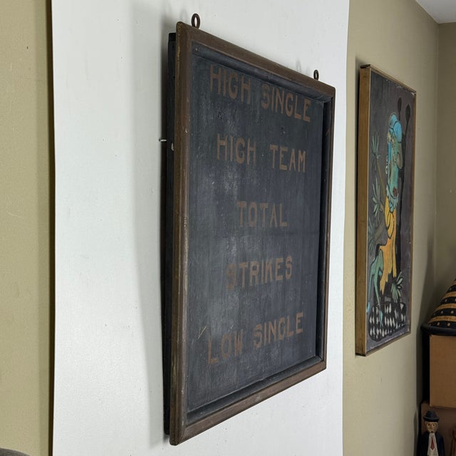 American Primitive Early 20th Century American Bowling Score Board With Labels in Wood Frame For Sale - Image 3 of 10