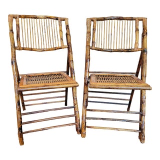 Late 20th Century Vintage Bamboo Folding Side Chairs - Set of 2 For Sale
