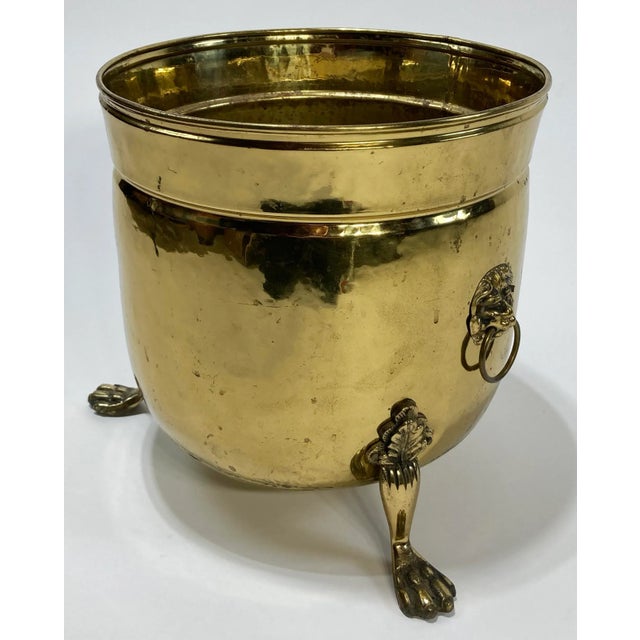 Vintage English Brass Lion Handle Footed Cachepot Planter For Sale - Image 4 of 11