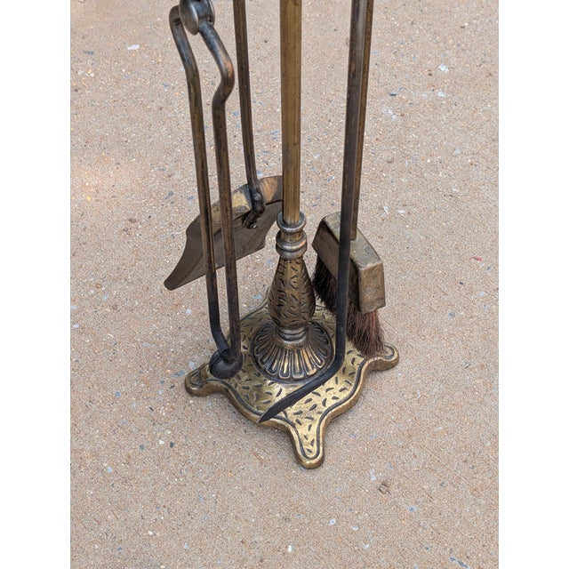 Victorian Vintage Victorian Solid Brass Fireplace Tool Set of Four For Sale - Image 3 of 6