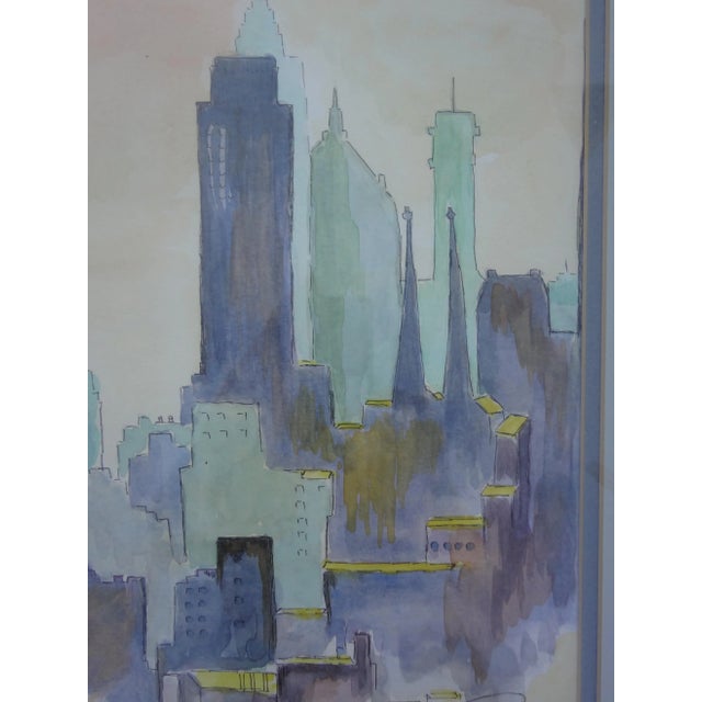 1960s Dreamy Watercolor Cityscape For Sale - Image 5 of 5