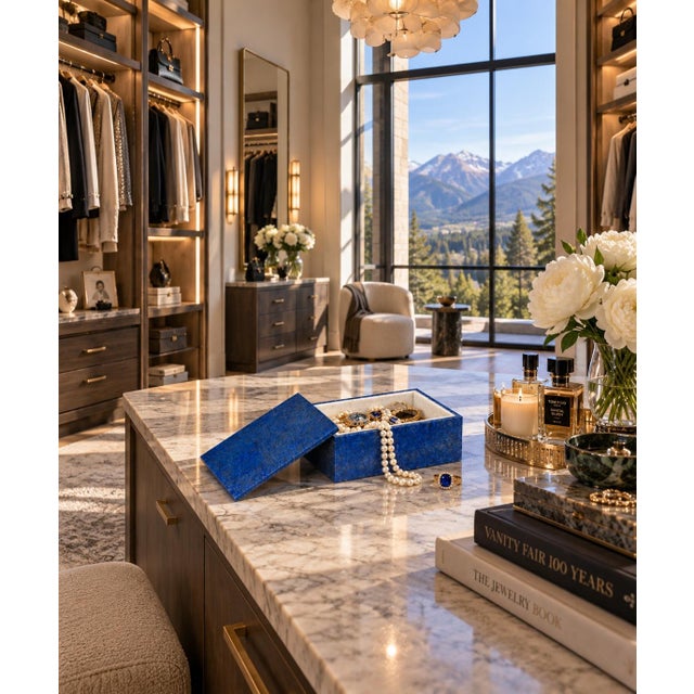 This exceptional box is handcrafted in Italy from genuine natural lapis lazuli, no dyes or fillers, with the top and two...