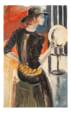 Lady with a Hat, 20th Century, Painting on Canvas