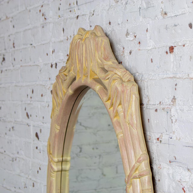 Late 20th Century Coastal or Hollywood Regency Style Oval Wall Mirror Faux Bamboo Resin Ceruse Finish For Sale - Image 12 of 18