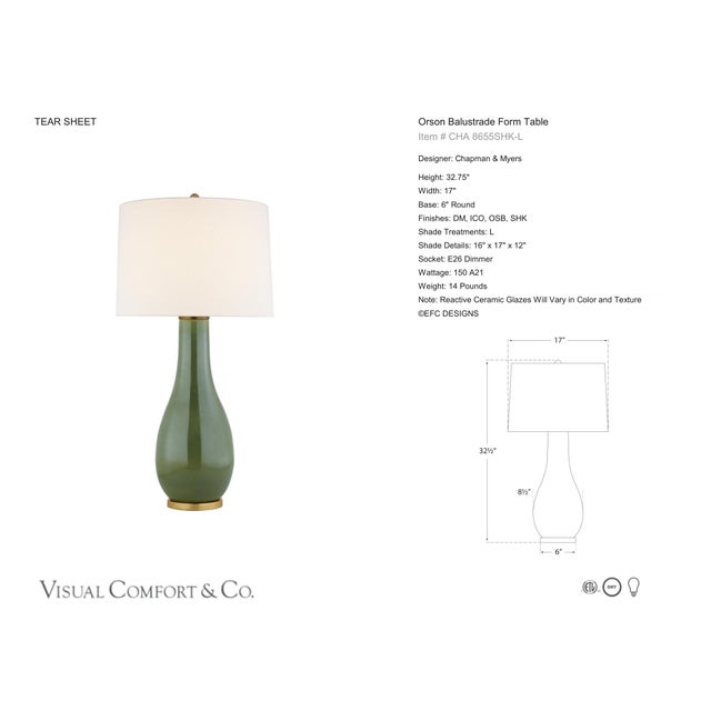 Chapman & Myers by Visual Comfort Signature Orson Balustrade Form Table in Shellish Kiwi with Linen Shade Designer:...