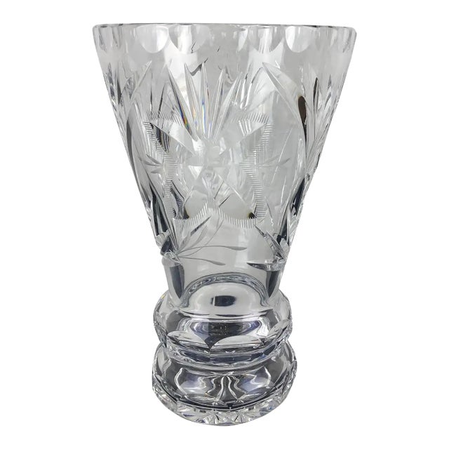 French Hand Cut Crystal Vase For Sale