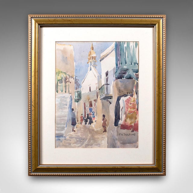 This is a vintage watercolour painting 'Mykonos'. An English, framed landscape picture by FA Dolding, dating to the mid...