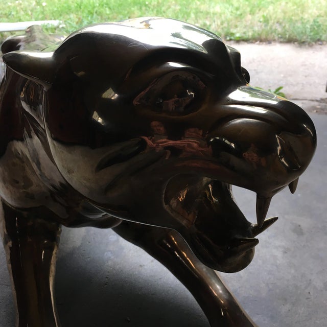 Large Scale Japanese Panther Sculpture in Brass For Sale In Denver - Image 6 of 12