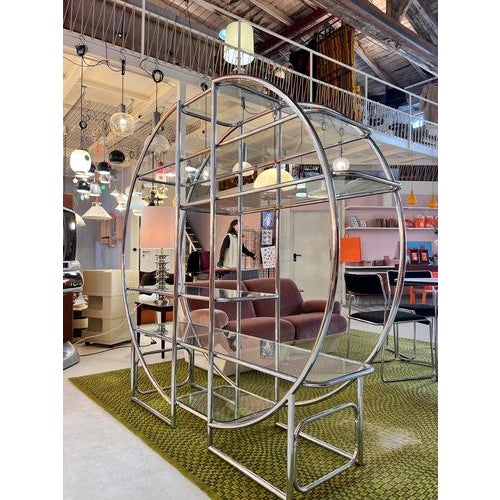 Round Room Divider in Chrome and Glass For Sale - Image 5 of 11