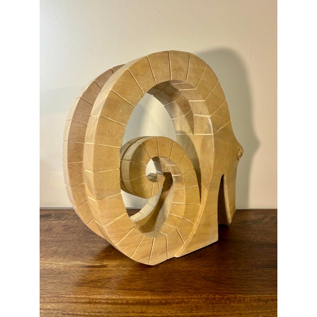 Vintage Mid-Century Modern Handmade Wood Ram’s Head Sculpture For Sale - Image 4 of 8