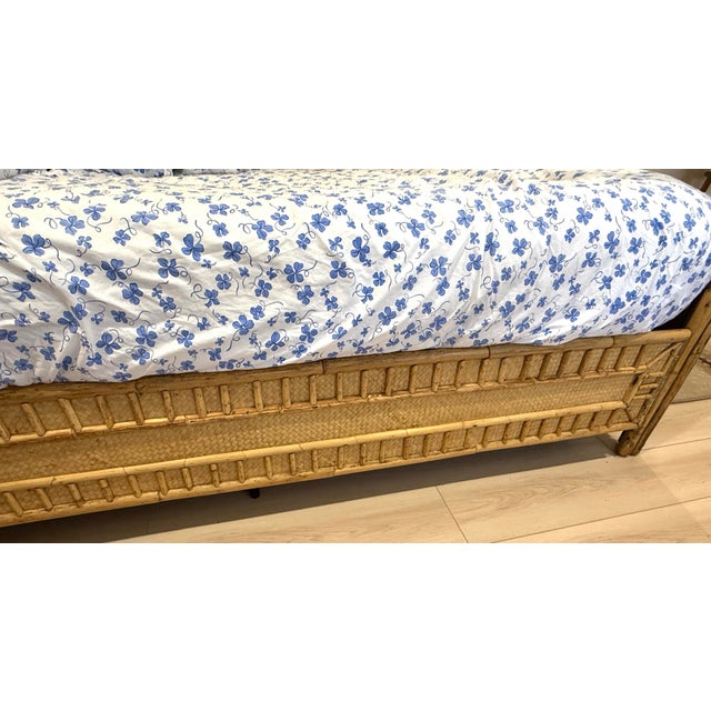 Wood Chinese Chippendale Fretwork Rattan Queen Bedframe For Sale - Image 7 of 11