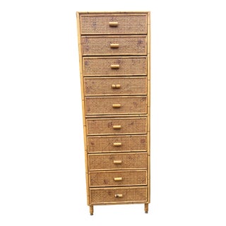 Mid-Century Italian 10-Drawer Rattan and Bamboo Chest of Drawers, 1960s For Sale