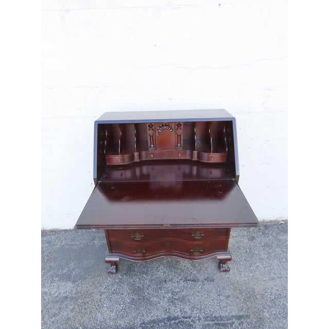 Brown Prays Furniture 1940s Ball and Claw Feet Serpentine Mahogany Secretary Desk 6254 For Sale - Image 8 of 17