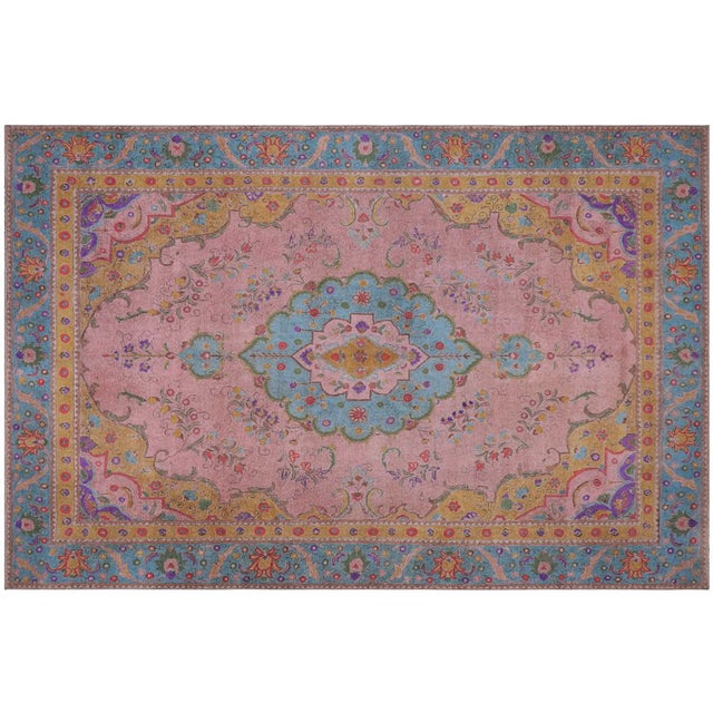 Vintage 1990's Pink/Blue Wool Rug - 9'0'' X 11'11'' For Sale - Image 10 of 10