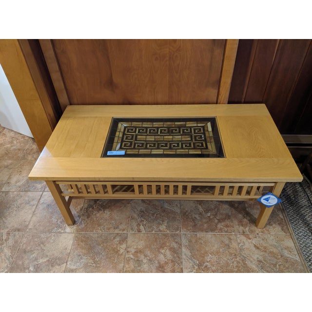 Mission Style Quoizel Oak Coffee Table With Leaded Glass Inlay Chairish